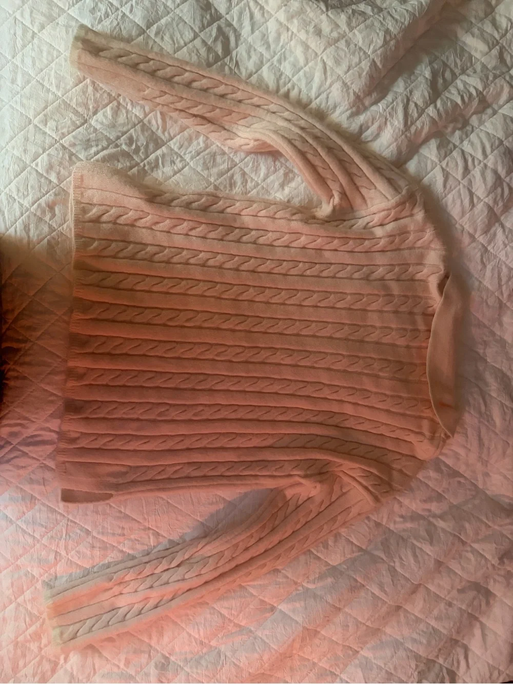 Banana Republic Pink Cable-Knit V-Neck Sweater with Collar